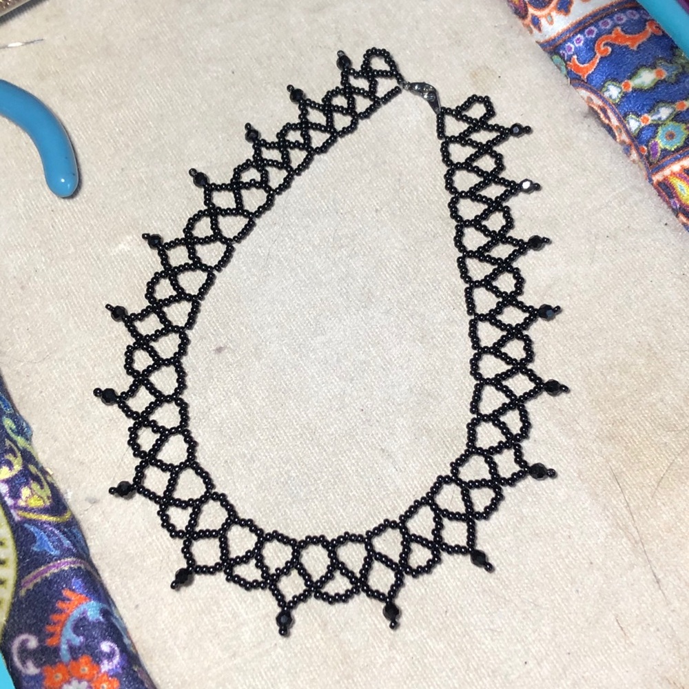 Handbeaded black choker necklace